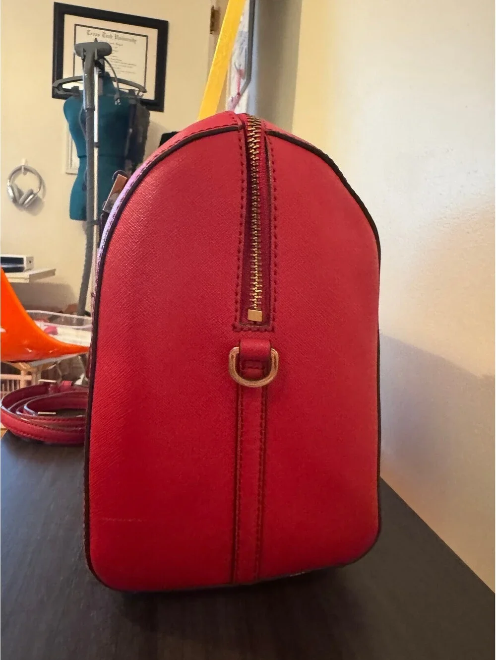 Kate Spade New York Bright Red Saffiano Leather Duffle Satchel
